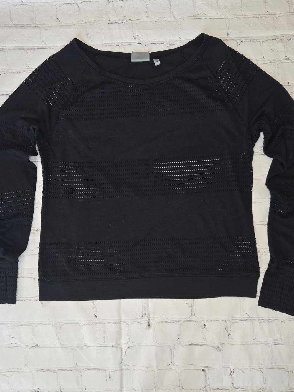 Athleta Black Lazer Cutout  Long Sleeve Top M Athleisure Goth Industrial Grunge